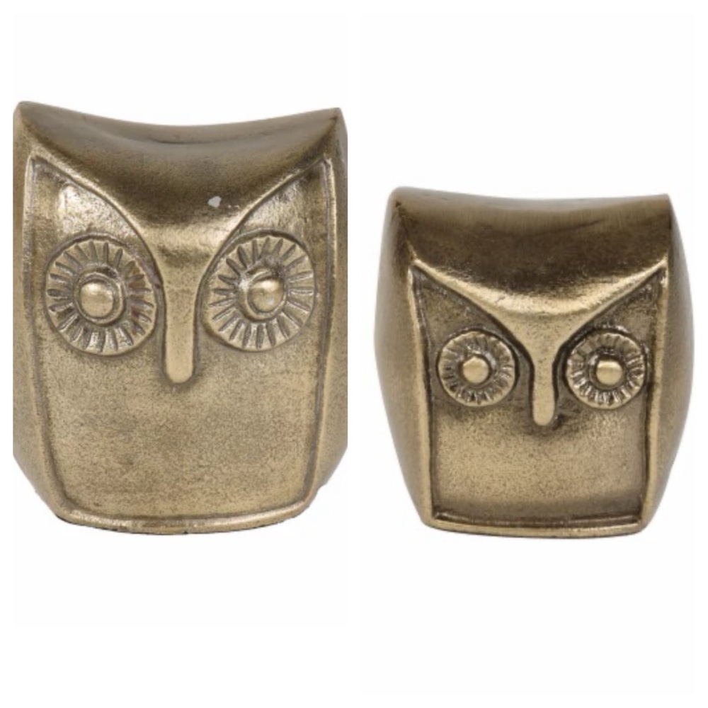 2!!!! HD HOME NWT mcm decorative owls -brass look -3.6” & 5.6”